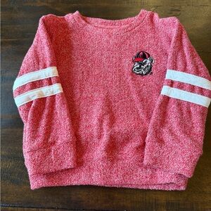 Boys’ Red Crewneck Sweatshirt with White Sleeve Stripes and UGA Patch